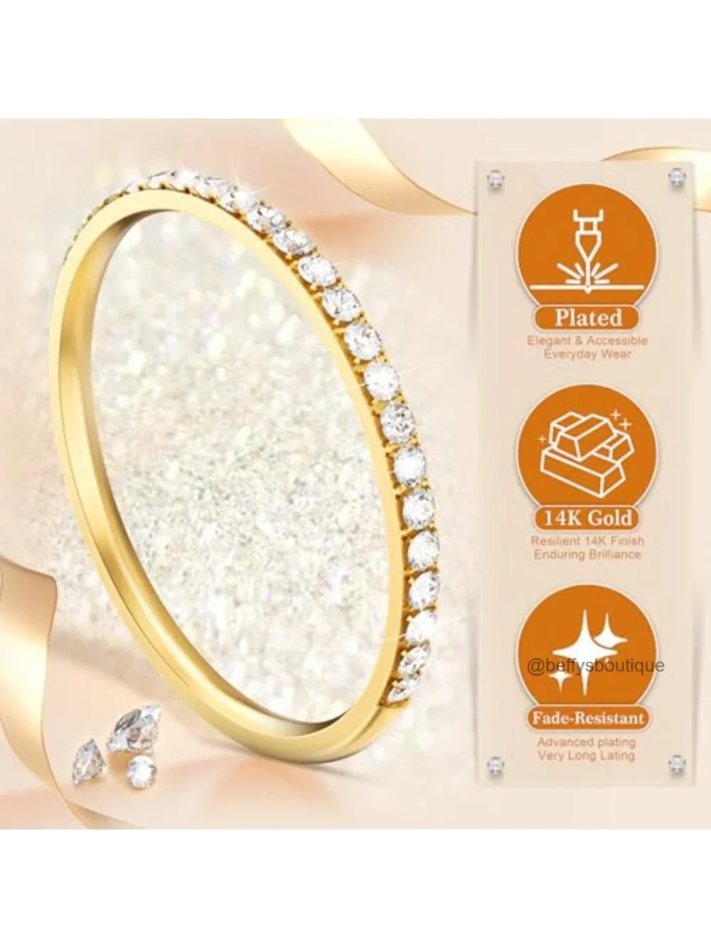 Gold Plated Brass Stacking Bands for Oura Ring 5/4/Gen 3 with Cubic Zirconia,